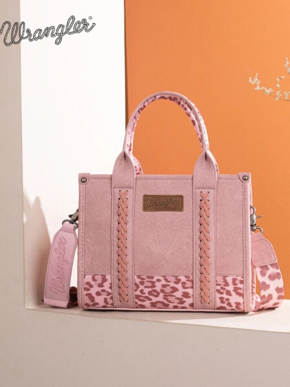 Wrangler Leopard Print Concealed Carry Tote/Crossbody - Pink